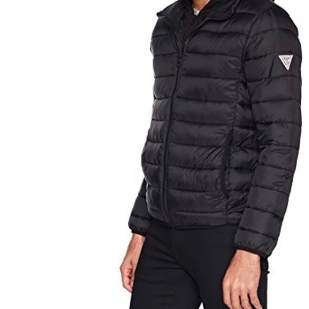Black GUESS Men's Hooded Puffer Jacket size XL